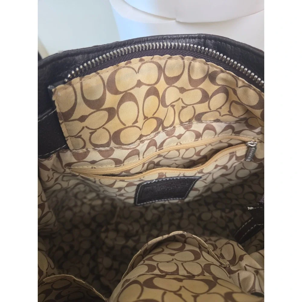 Coach Vintage Y2K Signature Jacquard Shoulder Bag Brown Buckle Zipper Tote